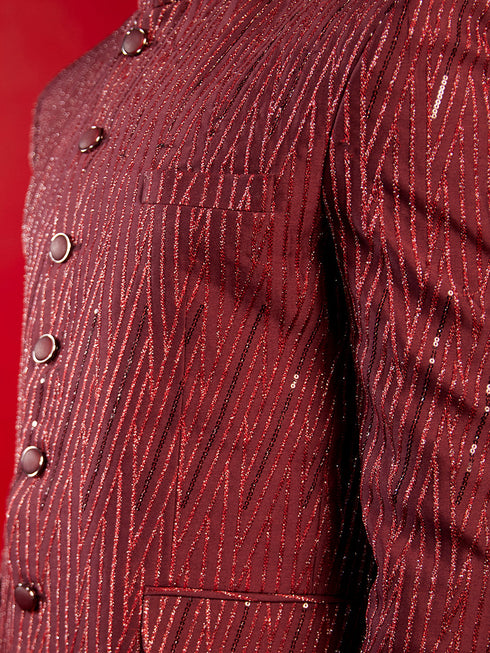 Men's Maroon Sequined Jodhpuri